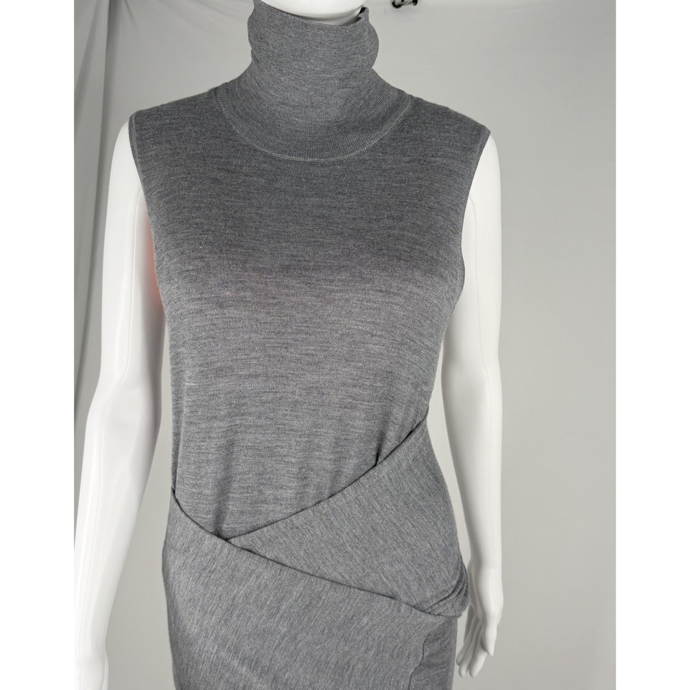 Toteme Turtle Neck Draped Grey Wool-Silk Knit Maxi Dress Sleeveless stretchy L - Picture 5 of 16